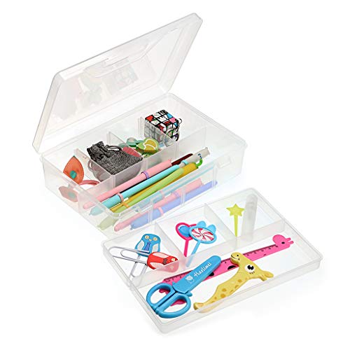 Btsky Clear Plastic Pencil Box, Adjustable Double Deck Office Supplies Storage Organizer Case, Brush Painting Pencils Storage Box Watercolor Pen Container Drawing Tool 4 Pack #TOP1