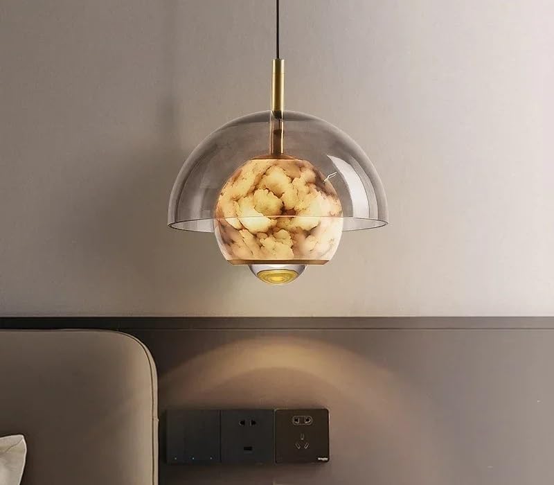 Lustre lumière chaude 1 tête avec globe en albâtre naturel durable