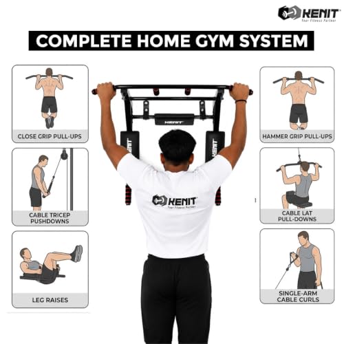 Image of 5 in 1 Wall Mount Pull Up Bar & Dip Station with Lat Pulldown Cable Pulley | Multi-Grip Chin Up Barbell Alternative for Home Gym Upper Body Workout, Arm & Ab Training (120 KG)