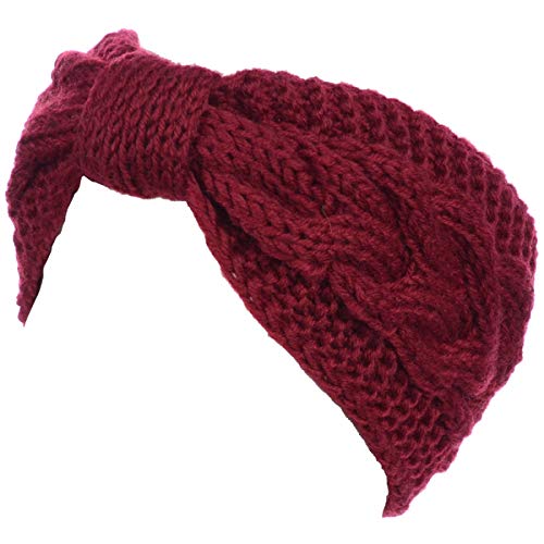 Womens Winter Boho Chic Classic Cable Bow Knotted Crochet Knitted Turban Headband Headwrap