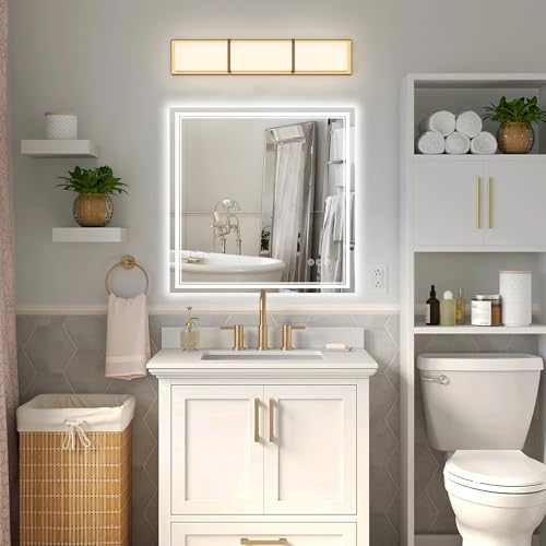 Image of 30x30 Inch Led Mirror for Bathroom with Front Light and Backlit, Bathroom Mirror with Led Lights, Vanity Mirror with Lights for Wall, Anti-Fog, Dimmable, Memory Function, Tempered Glass