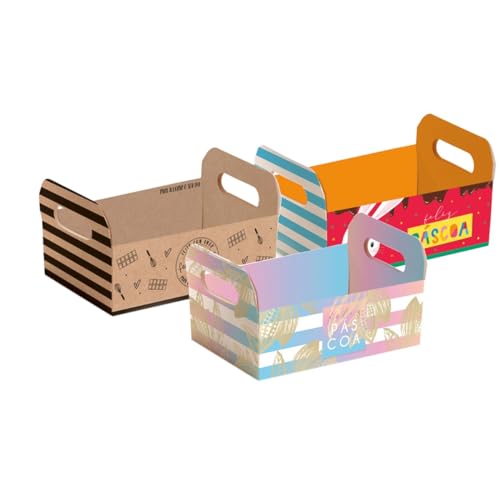 Cesta De Papel, Cromus, Caixote Páscoa, Modelos Sortidos, 22x15x8 cm, Pacote com 10