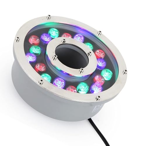 GUODDM Lampada per Fontana Ad Anello - Luci Subacquee A LED per Laghetti, Luce Sommergibile RGB 12/24 V, Illuminazione per Laghetti con Foro Centrale Impermeabile IP68(18w(AC12V))