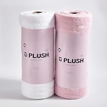 & PLUSH Microfiber Cleaning Cloth Roll - 70 Pack, Tear Away Microfiber Towels, 12" x 12", Reusable, Washable, Streak Free, Ultra Absorbent Dish Rags for Car, Home, Garage or Shop Pink and White