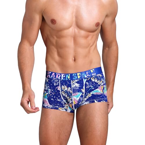 KAREN SPACE Men's Breathable Sexy Boxers Briefs Super Soft Ice Silk Print Boxers Underwear,1939PJ-LSHD(1-Pack),Large