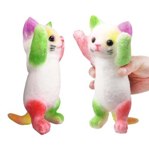 Image of Big Hand Painted Cat Squishy Toys,Large Cute Ultra Soft Kitty Squeeze Fidget Toy for Stress Relief,Kawaii Squishies Sticky Animal Toy for Adults Kids,Decompression Sensory Balls Toys for Autism