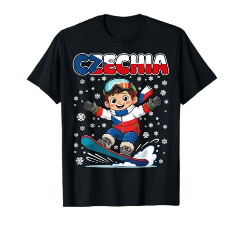 Czech Republic Snowboard Kid Czechia Flag for Boys Kids T-Shirt