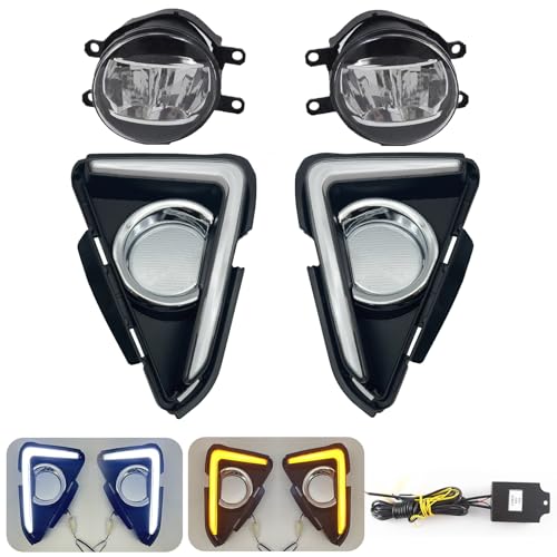 LED Fog Lights Bezels For 2016 2017 2018 RAV4 Fog Lamps With Daytime Running Lights And Turn Signal Lights Covers included LED Fog Lights And Switch Wiring Kit