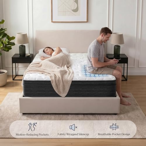 Image of Yaak Full Size Mattress 12 Inch - Cooling Hybrid Single Mattress in a Box for Back Pain Relief - Pocket Spring & Memory Foam | Fiberglass-Free, Medium Firm Feel, CertiPUR-US, 120 Nights Trial