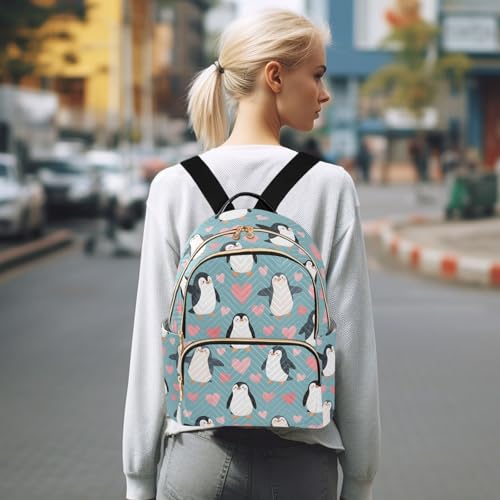 Image of ALAZA Cartoon Penguin Love Blue Women Backpack Purse Ladies Fashion Shoulder Bag Daypack Travel Bag 10L