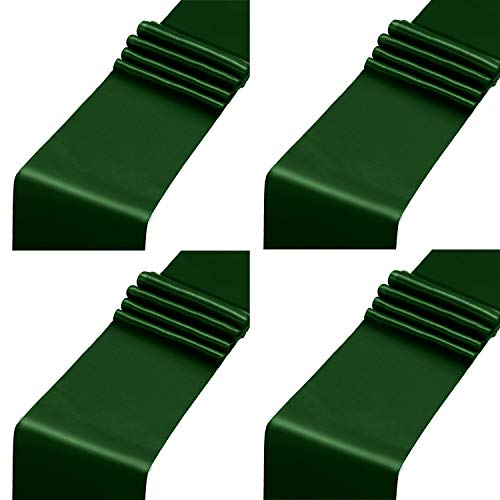 Aneco 4 Pack Satin Table Runner 12 x 108Inch Long Bright Silk and Smooth Fabric Party Table Runner for Wedding Banquet Party Decoration- Forest Green