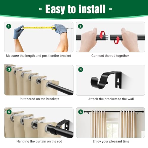 Curtain Rods for Windows 16 to 75 Inch, 1'' Diameter Adjustable Curtain Rod With Cylindrical End Cap (Black, 40-190cm) by Jialexin - Used condition - Image 3