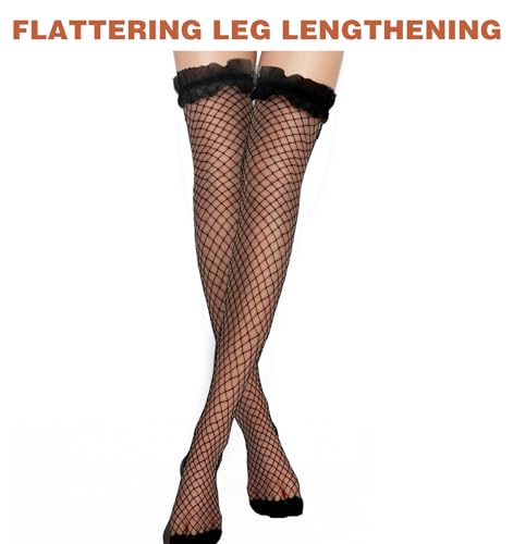 Image of Fishnet Thigh Highs, Black Fishnet Stockings for Women Thigh High, over the Knee Tights - One Size Fits Heights 5'9 inch to 6'9 inch (150-175 cm), Black