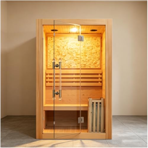 Image of Smartmak Wooden Steam Sauna, 2-Person Indoor Home Sauna, 4.5 Harvia Stove, with Cultural Stone Walls (220V, 194℉)