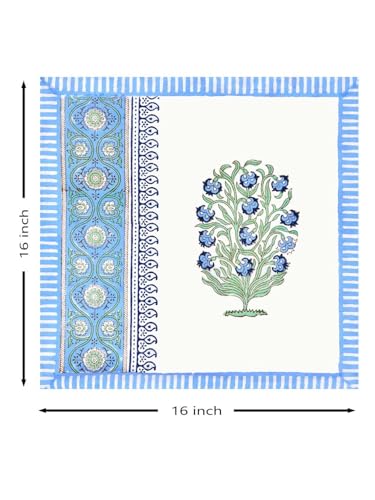 Image of BLOCKS OF INDIA Hand Block Printed Cotton Cushion Cover (16 x 16 inches) (Blue Green Half)