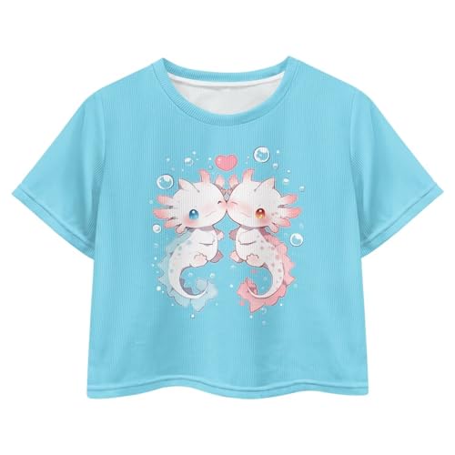 Image of Cute Crop Tops for Girls Short Sleeve Summer T Shirts Fashion Graphic Tees Crew Neck Pullover Tee 5-14 Years