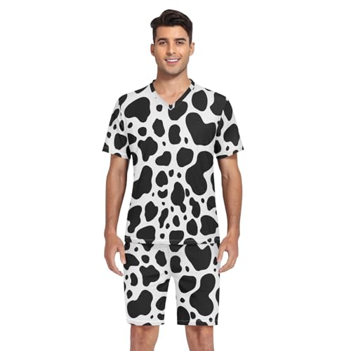 Men's Short Sleeve Pajama Set 2 Piece Summer Sleeve Sleepwear Pj Loungewear V-Neck with Pockets4