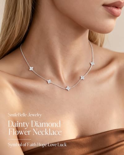 Image of SmileBelle Dainty Silver Necklace for women Simulated Diamond Necklace