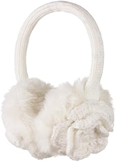 KitSound Audio Flower Knit Earmuffs with Faux Fur and In-Line Mic Compatible with Smartphones, Tablets and MP3 Devices - White