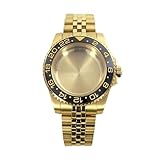 Gladiaond 1 orologio subacqueo in oro argentato da 40 mm con cassa in cristallo zaffiro for movimento Miyota 8215, bracciale in acciaio 316L a 5 maglie(Gold 8)