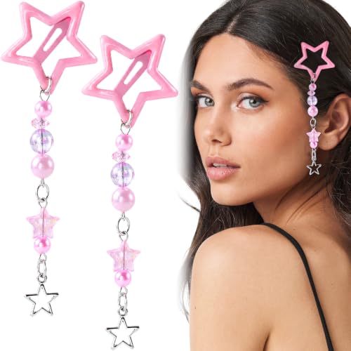 Pndeyo 2pcs Star Tassels Hair Clips for Women, 3.93in, Pink