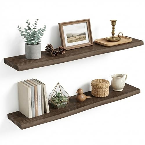 Image of Vivelove Wood Floating Shelves Live Edge 40 inch Set of 2, Dark Walnut