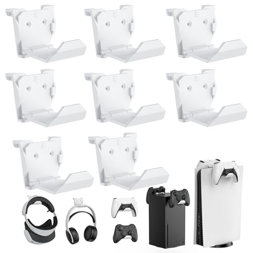 KUNSLUCK - KUNSLUCK Lot de 8 supports muraux pour manette PS5, Xbox, Switch, support mural pour manette et casque, installation adhésive/vis (blanc)