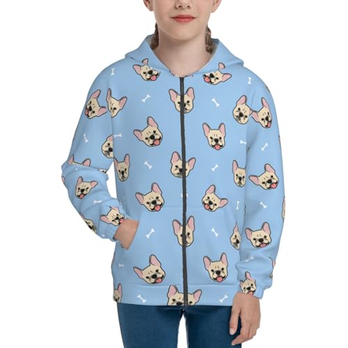 Cute French Bulldog Kids Pullover Hoodies Boys Zip Up Sweatshirts Girls Athletic Clothes with Pocket3
