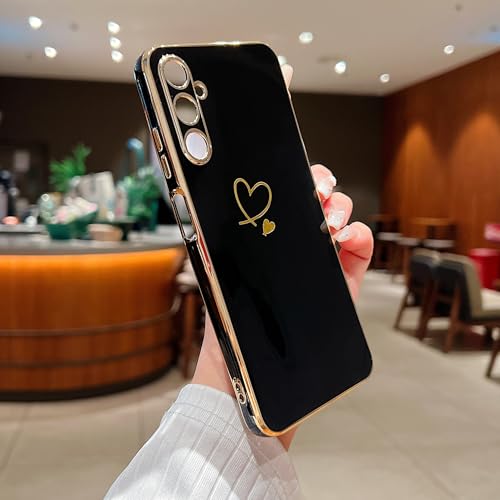 LSOUGUK Compatible with Samsung Galaxy A05S Case Love Heart Pattern Electroplated Design Soft TPU Shockproof Protective Phone Case Full Camera Lens Protection Cover for Samsung Galaxy A05s-Black