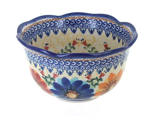 Blue Rose Polish Pottery - Orange Autumn Burst Small Deep Scallop Bowl - 5.75" Diameter - Unique Dish for Desserts, Appetizers, or Candy
