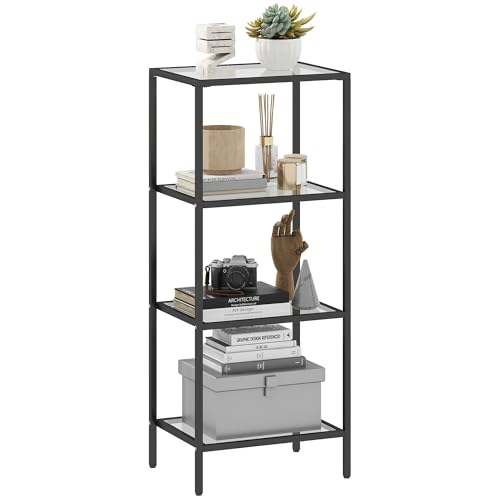 HOMCOM 4-Tier Shelving Unit, Modern Glass Shelf, Bookshelf, Storage Rack for Living Room, Home Office, Bedroom, Bathroom, 40 x 30 x 97 cm, Black