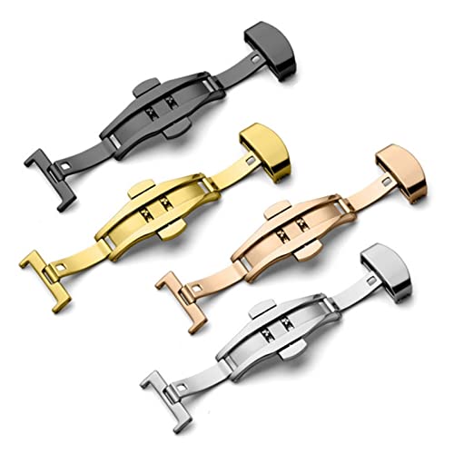 Fully Automatic Mechanical Watch Band Butterfly Loop Stainless Steel Wristwatch Strap Buckle Table Buckle (Black)4