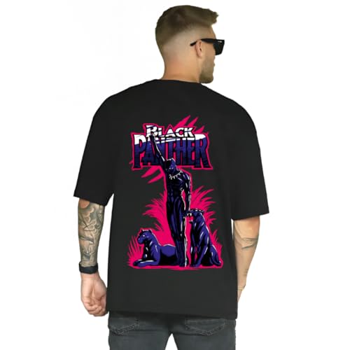 Image of HUMBE Oversized T Shirts for Men Half Sleeve Fit Drop Shoulder Casual T-Shirt | Black Printed Round Neck T-Shirt for Men