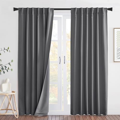 NICETOWN Noise Insulation Rod Pocket Curtains, Energy Smart & 100% Blackout Echo of Sounds Reducing Back Tab Drapes for Dining Room Window, Thermal Gu
