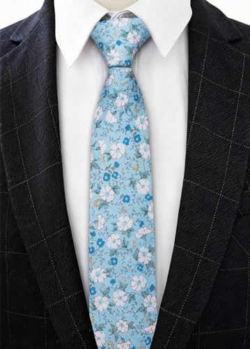 Image of Barry.Wang 100% Cotton Floral Ties for Men 63 inch Extra Long Necktie Clip | Fashion Cotton Printed Neckties,Wildflower 2.76 inch Ties Skinny,Gift Box,Groomsmen Wedding Engagement Graduation