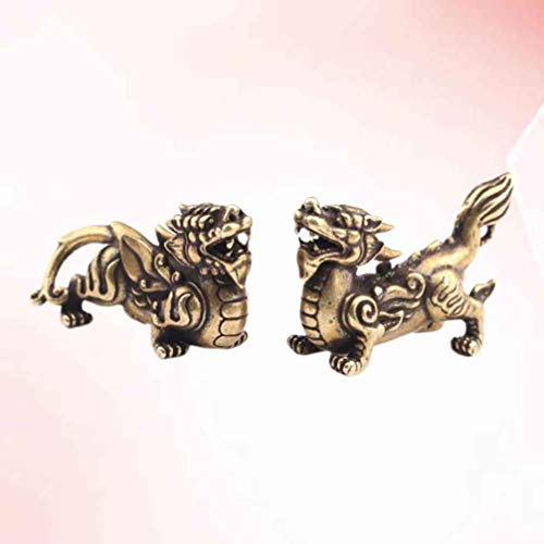 BESPORTBLE Feng Shui Bronze Kylin Qilin Estátua Escultura de Cobre Chi Lin Pixiu Estátua Sorte Feng