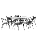 Flash Furniture Lila 7-Piece Glass Patio Table and Chairs Set, Outdoor Patio Dining Set with Rectangular Table and 6 Slat Back Patio Chairs, Black