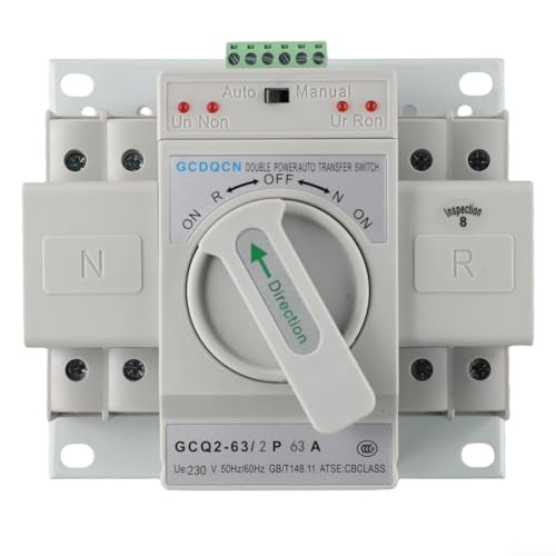 QuivyLivy Interruttore di trasferimento automatico 2P 63A monofase, interruttore di commutazione a doppia potenza, terminali in rame per rete e generatore, unità elettrica