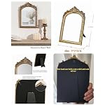 Small Gold Vintage Vanity Desk Makeup Mirror Antique Decorative Wall Mirror,Resin Carved Arch Table Mirror with Stand for Living Room,Bedroom Dresser,Desktop Decor 10.2" x 7" - Image 5
