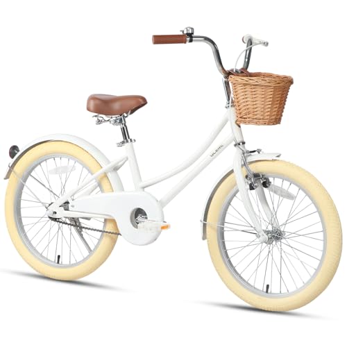 Image of Glerc Little Molly 12-20 Inch Kids Retro Cruiser Bike for 2-13 Year Old with Wicker Basket & Training Wheels /Kickstand, Multiple Colors