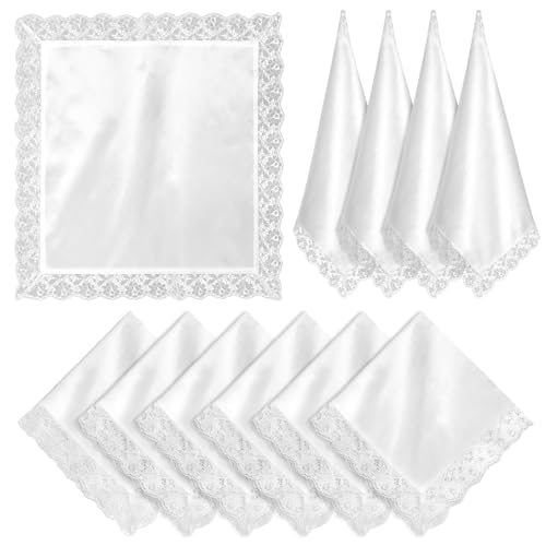 6 Pcs 23'' Lap Scarf for Women Church with Lace Ladies Satin Lace Handkerchief for Covers Skirts Church Office
