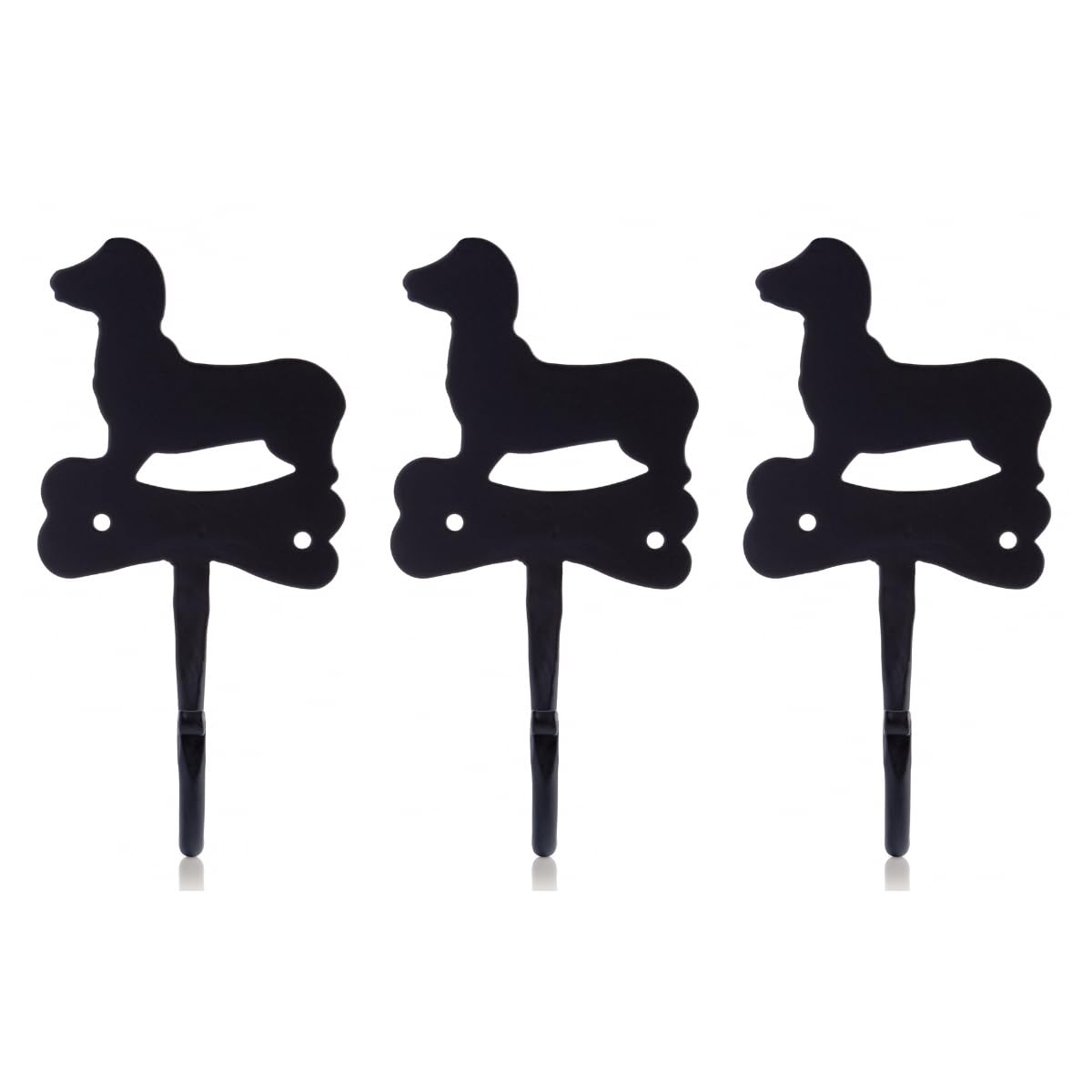 Fayesia Black Wrought Iron Wall Hooks - Smith Handcrafted Set Of 3 Wall-Mounted Hooks With Screws & Fittings - Animal Design Decorative Hooks For Towels, Bags, Hats & More (Dog)