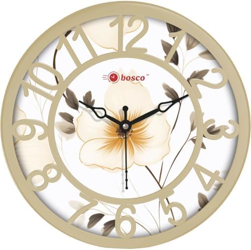 Image of Bosco Analog Non Ticking Silent, Delicate Floral Print in Beige Colour, 20 CM Table Cum Decorative Round Wall Clock for Home, Living Room, Bed Room, Office and Kitchen | BWC-1210