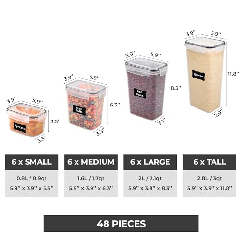 Freshware Kitchen Storage Containers with Lids, 48 PCS Airtight Food Storage Containers, Plastic Kitchen Containers, Pantry Containers for Cereal, Dry Food, Includes Labels, Marker & Measuring Spoons - Image 3