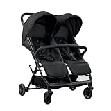 Silla de Paseo Doble para Gemelos o Hermanos, Ligera, Reclinable y Plegable con Capotas y Freno Trasero – Asalvo DOUBLE HENRY Negro