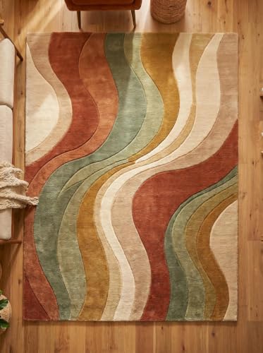 Image of Hand Tufted Premium Wool Abstract Wavy Pattern Carpet for Living Room, Bedroom, Office & Home Decor Size 12x18 Feet