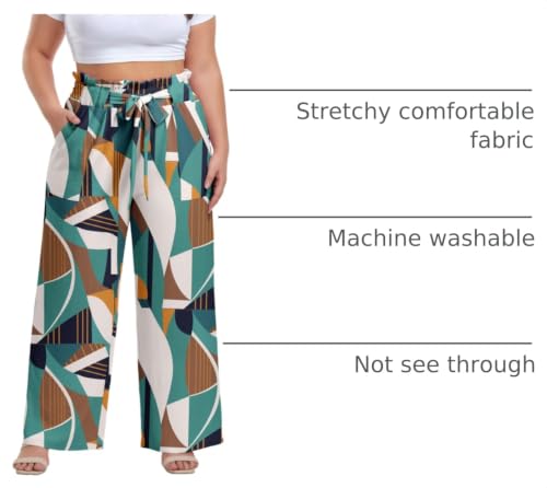 Image of OLRIK Women's Plus Size Pants Adjustable High Waisted Wide Leg Palazzo Pants Casual Trousers with Pockets Spring Clothes