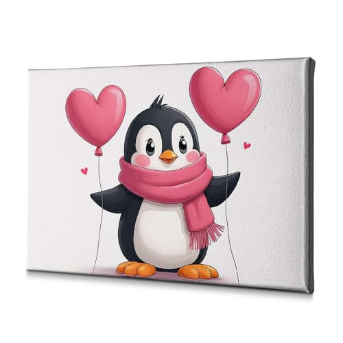 Toile décorative pingouin mignon avec ballons 40x60cm pour décoration murale de maison rustique