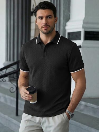 Image of JMIERR Mens Casual Polo Shirt Short Sleeve Vacation Button Summer Beach Knit Stretchy Golf Shirts