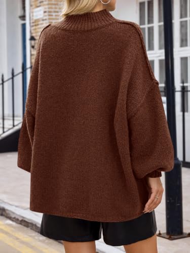 Image of Saodimallsu Womens Oversized Sweaters Mock Neck Batwing Long Sleeve 2026 Fall Trendy Ribbed Knit Casual Tunic Sweater